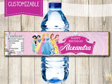 Disney Princess Water Bottle Labels Princess Party Label Etsy