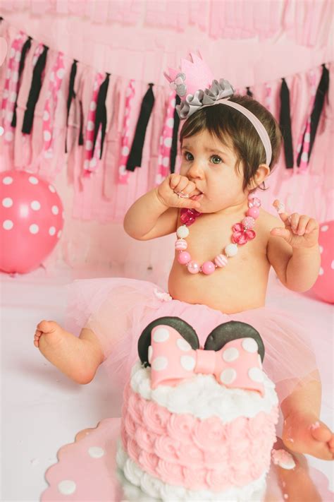 Minnie Mouse Themed Cake Smash 1st Birthday Babys First Birthday