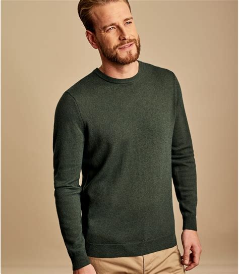 Tweed Green Mens Cashmere And Merino Crew Neck Sweater Woolovers Us
