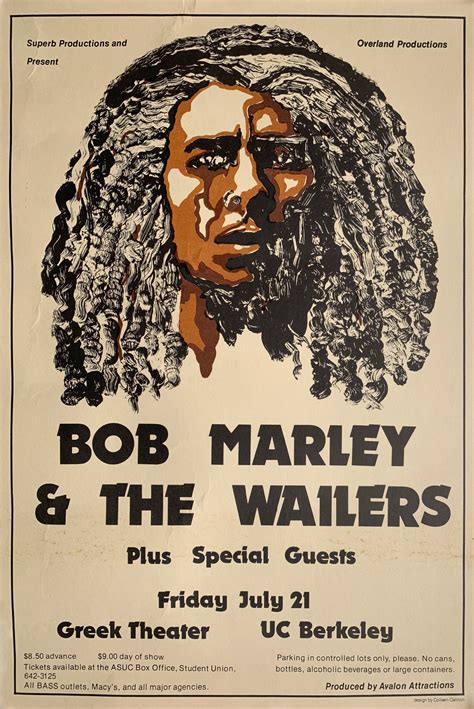Bob Marley And The Wailers 1978 Berkeley Concert Poster From Kaya Tour