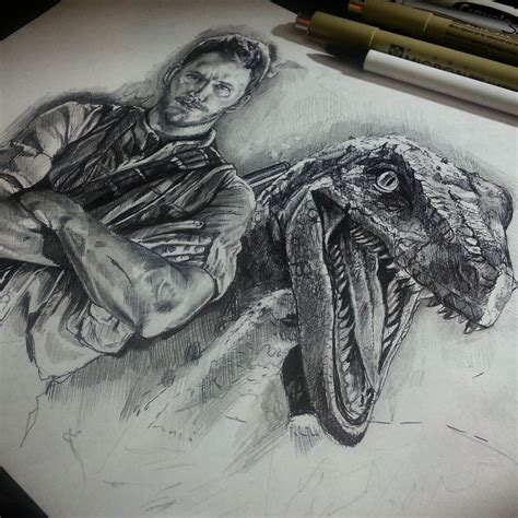 Pen Drawing I Made Of Owen And Blue From Jurassic World Imgur Owen Jurassic World Jurassic