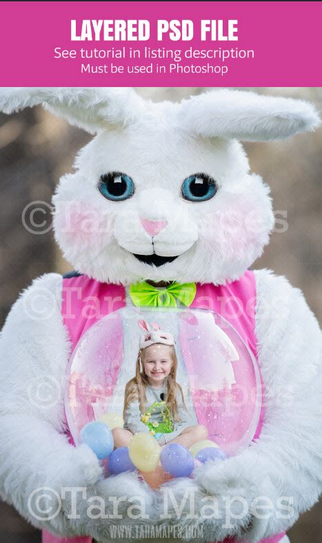 Easter Bunny Holding Snow Globe Layered Psd Snowglobe Easter Bunny