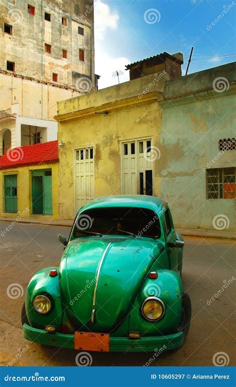 Old Green Car And Buildings In Havana Stock Image Image Of Cuban