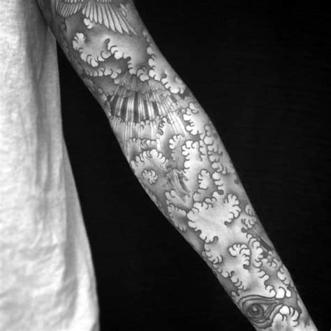 Black ink cloud shading with stars tattoo on man right half sleeve. 80 Cloud Tattoos For Men - Divine Dwelling Designs