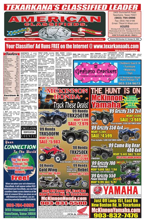 Texarkana American Classifieds-10-22-09 by American Classifieds