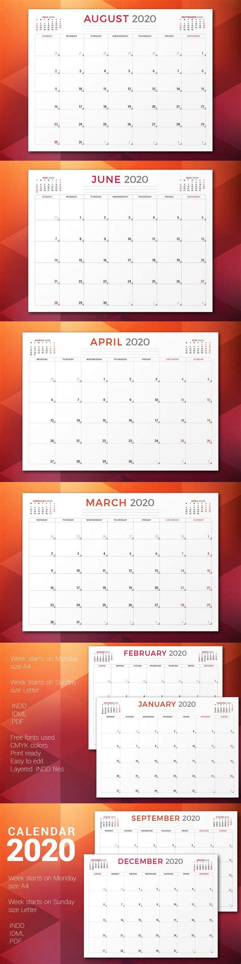Monthly Planner 2020 Monthly Planner Planner Stationery Templates