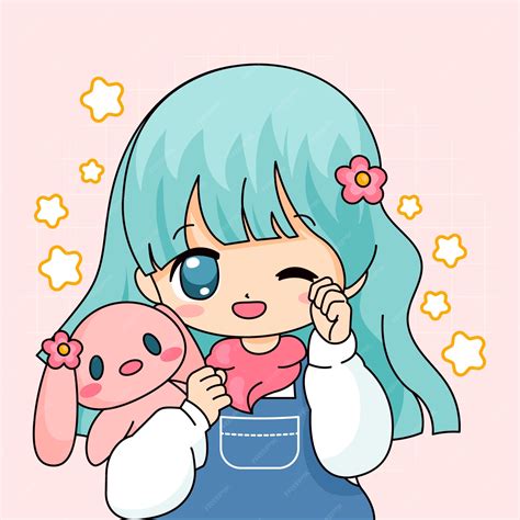 Ilustração De Anime Kawaii Desenhada à Mão Vetor Premium