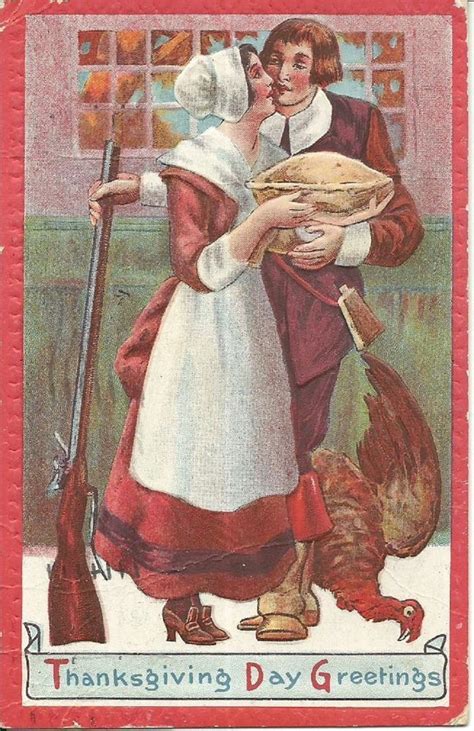 vintage embossed thanksgiving postcard 2 pilgrims and pie 1916 in 2019 vintage thanksgiving