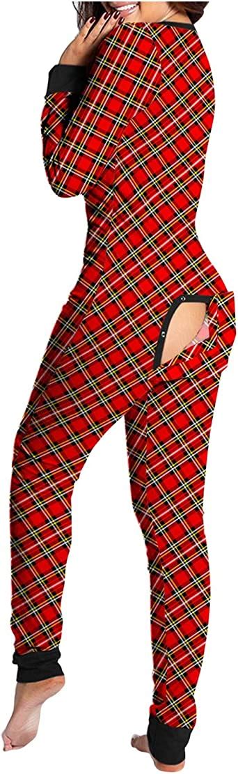 Facaia Women S Butt Flap Pajamas Button Down Front Functional Buttoned Flap Adults Sleepwear