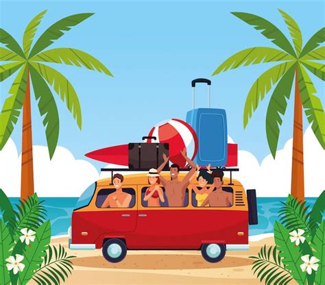 Premium Vector Summer Beach And People In Vacations Cartoons