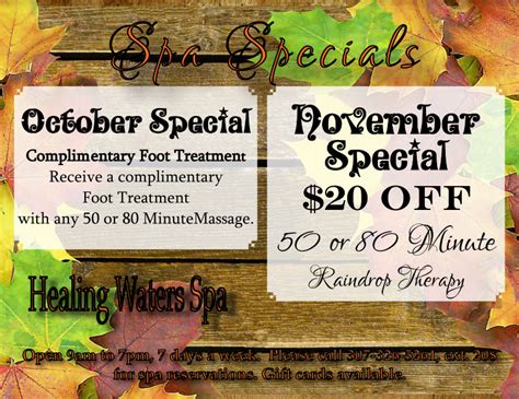 October And November 2016 Spa Specials — Healing Waters Spa