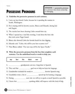 possessive pronouns grade  possessive pronoun possessives nouns