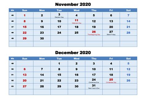 Free Printable December Holidays 2020 Calendar Usa Uk Canada