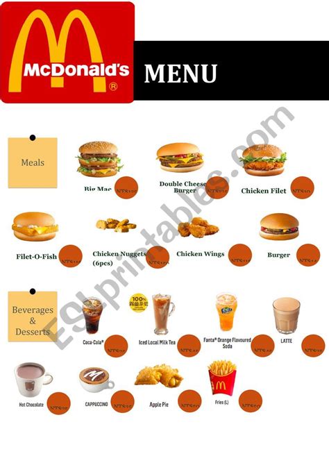Mcdonald s menu math worksheets. How-to-order-McDonald´s Menu - ESL worksheet by Emikaaa