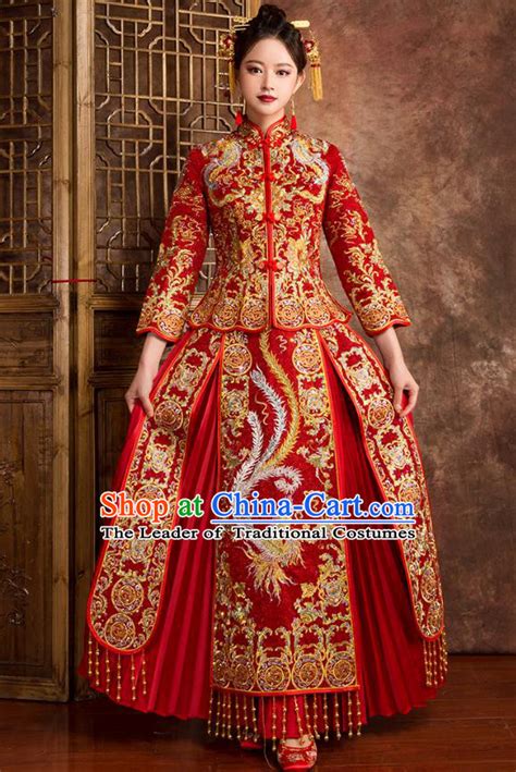 Chinese Traditional Wedding Costumes Ancient Bride Embroidered Phoenix