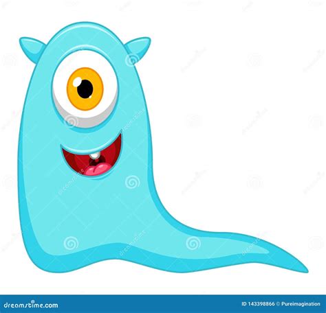 Cute Little Blue Cartoon Monster On White Background Stock Vector