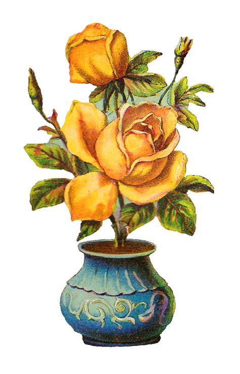 Antique Images Vintage Botanical Yellow Rose Digital