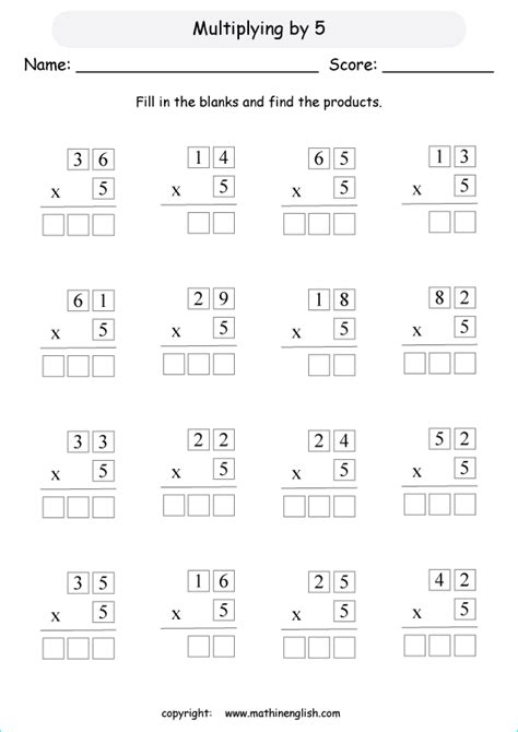 Multiply These 2 Digit Numbers By 5 Math Grade 3 Multiplication