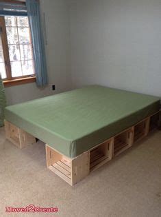 Our custom made to order tables are constructed from milk crates and reclaimed wood and finished with your choice of stain or paint. Bed frame made out of wooden crates #wooden #crates #diy ...