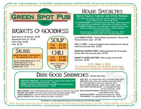 Green Spot Pub menu in Mt Pleasant, Michigan, USA