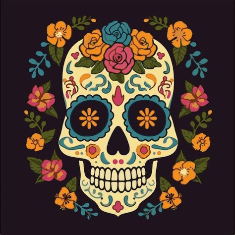 Premium Vector Day Of The Dead Skull With Flowers
