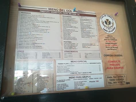 Carta Del Restaurante El Mesón Cuenca Av Del San Julián