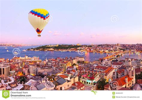 Hot Air Balloon Over Istanbul Sunset Stock Image Image