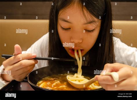 Asian Girl Eating Ramen Japanese Food Stock Photo Alamy