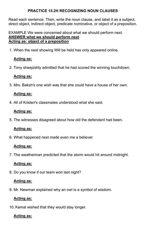 Free Noun Clause Worksheet Download Free Noun Clause Worksheet Png Images Free Worksheets On