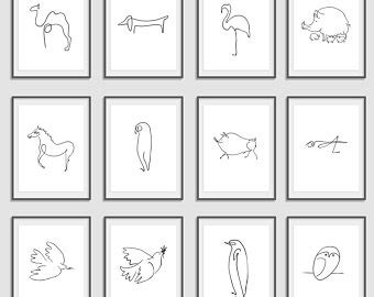 Simple line drawings of animals that are broken down into steps. Animal sketches | Etsy | Picasso line drawings, Picasso prints, Prints