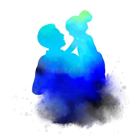 Happy Father S Day Watercolor Of Father And His Kid Together Stock