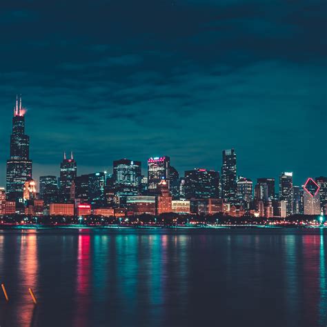 Chicago Wallpaper 4k Night City Lights Cityscape Reflections World