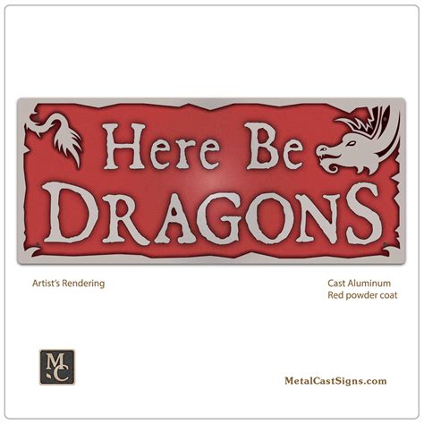 Here Be Dragons 7″ Whimsical Sign Metal Cast Sign Co