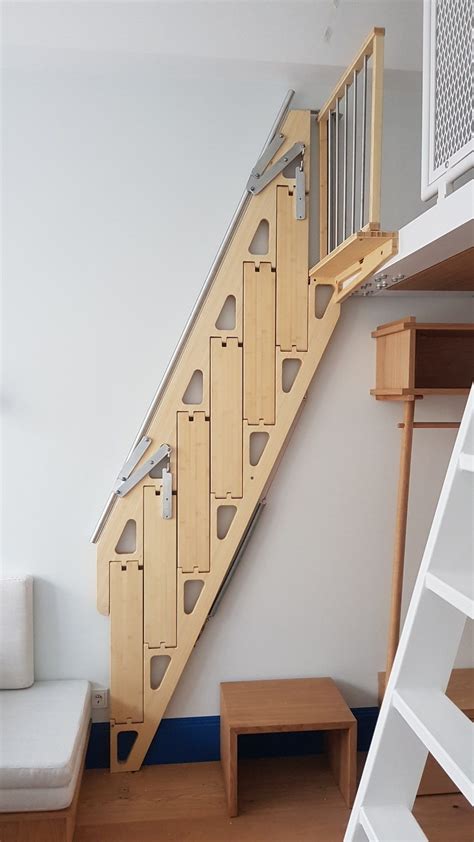 Bamboo Retractable Stair Bcompact Hybrid Ladder By Bcompact10 Folding