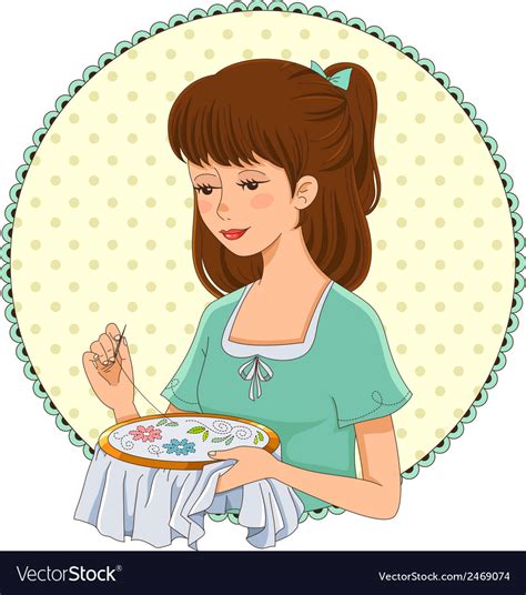 Embroidering Girl Royalty Free Vector Image Vectorstock