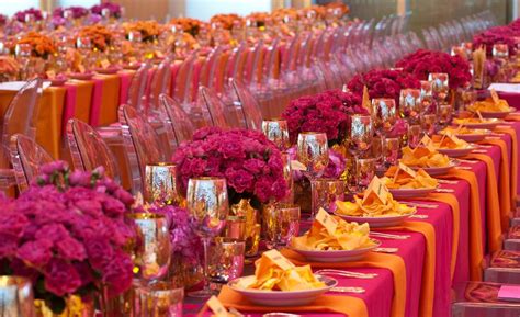 Brights On Alternate Tables Orange And Pink Wedding Fuschia Wedding