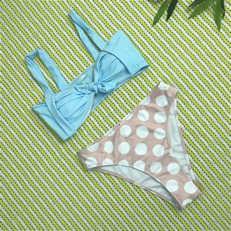 2018 Polka Dot High Waist Bikini Set Ruffled Swimsuit Women Bathing