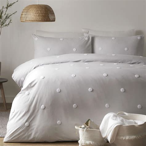 Grey Duvet Covers Tufted Spots 100 Cotton Textured Quilt Cover Bedding