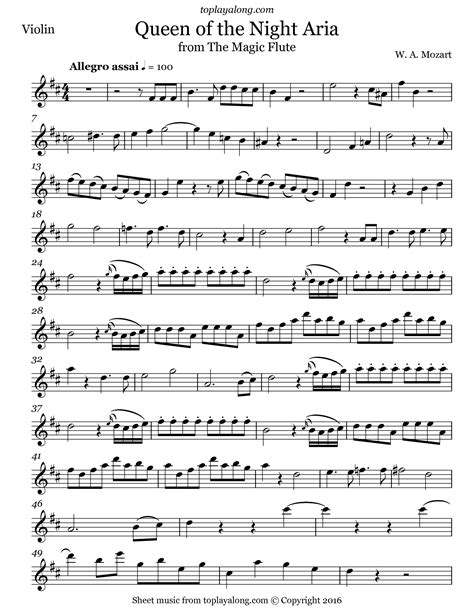 Mozart Queen Of The Night From The Magic Flute Sheet Music Flute