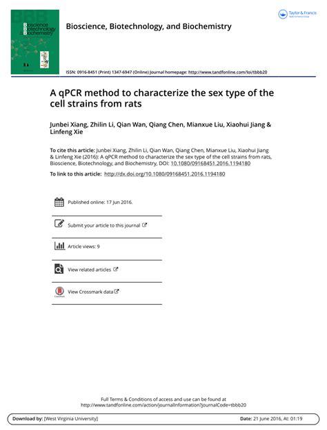 Pdf A Qpcr Method To Characterize The Sex Type Of The Cell Strains