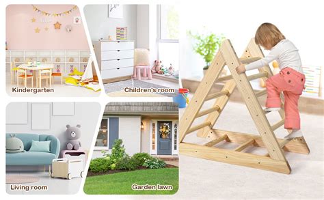 Wooden Climbing Pikler Triangle Ladder For Toddler Step Training Costway
