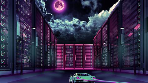Retrowave Car Going Through City Moon 4k Hd Vaporwave Wallpapers Hd