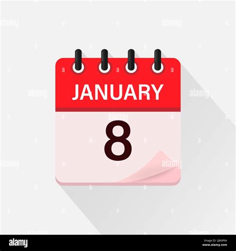 January 8 Calendar Icon With Shadow Day Month Flat Vector
