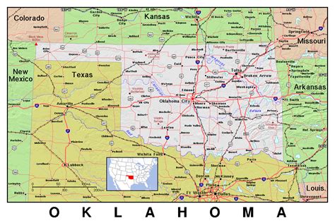 Detailed Map Of Oklahoma State With Relief Maps Of All