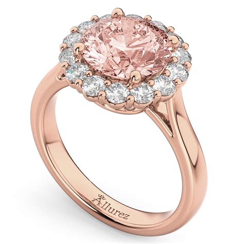 Halo Round Morganite And Diamond Engagement Ring 14k Rose Gold 310ct