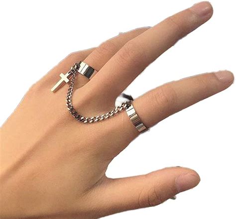 Wantoury Vintage Cross Chain Ring Adjustable Joint Ring Hip Hop Punk