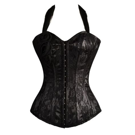 ge 432 black corset with lace overlay and halterneck tie zwart korset mode stijl