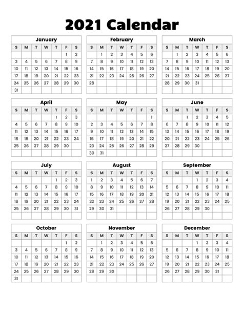 Year At A Glance Calendar 2021 Calendar Options