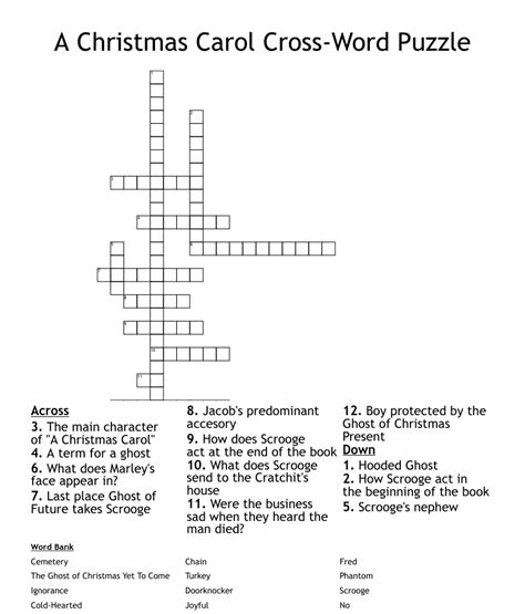 A Christmas Carol Cross Word Puzzle Crossword WordMint