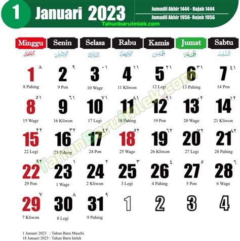 Kalender Jawa Januari 2023 Lengkap Dengan Weton Dan Hari Libur Nasional